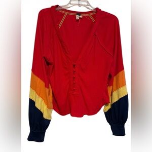 We the Free Rainbow Dreams Balloon Sleeve Shirt multi-color sleeves XS oversize